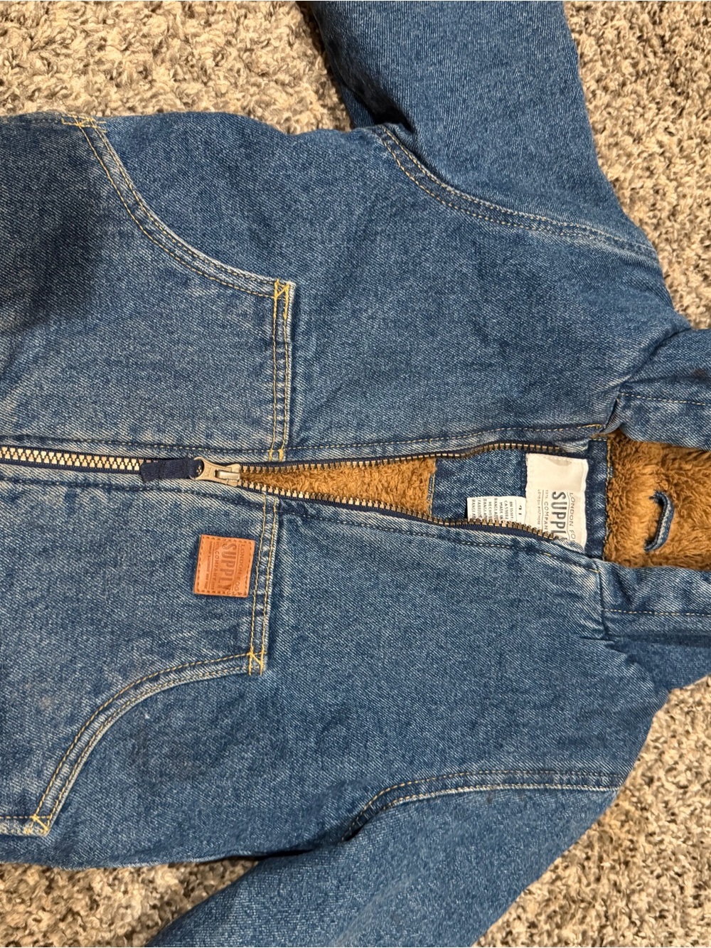 London Fog Kids Denim Jacket with Brown Sherpa Lining